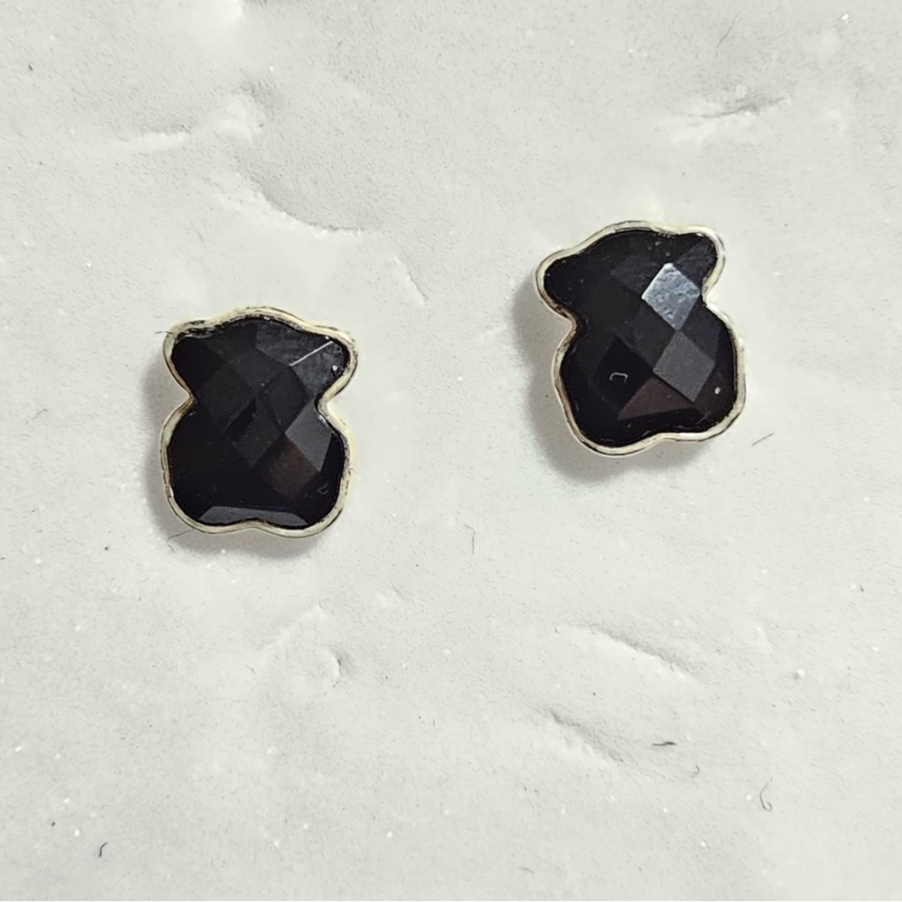 Tous Sterling silver and onyx Bear Earrings
